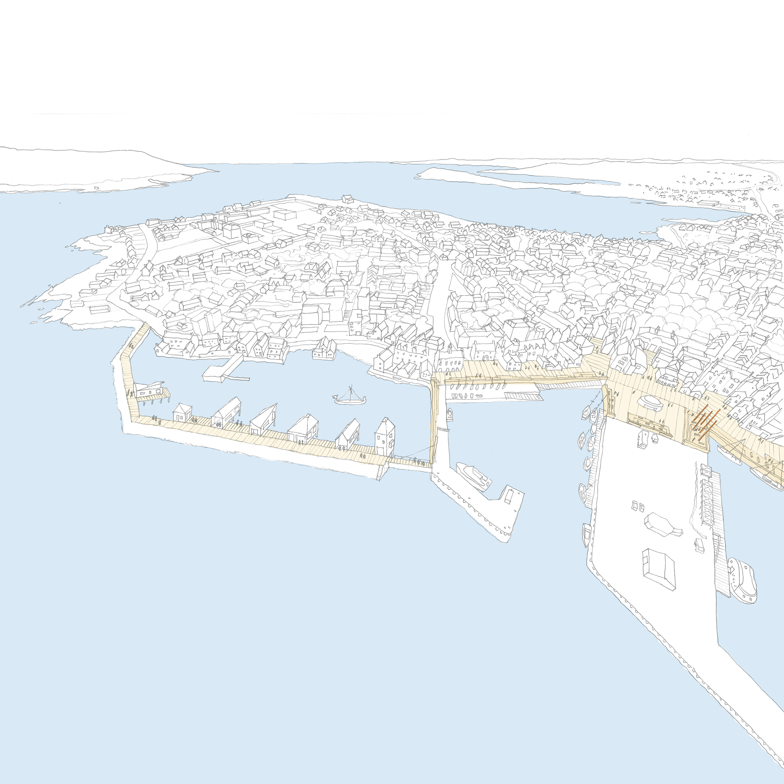 A birds-eye view of Lerwick harbour sketched proposal
